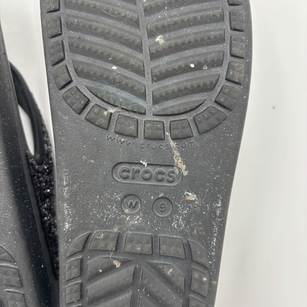 CROCS Sloane Sandals Womens 9 Glitter Wedge Flip Flops Slip On Black - Picture 7 of 8